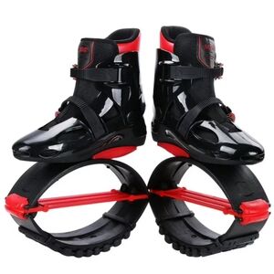 High-Top Black and Red Athletic Shoes with Unique Spring Sole